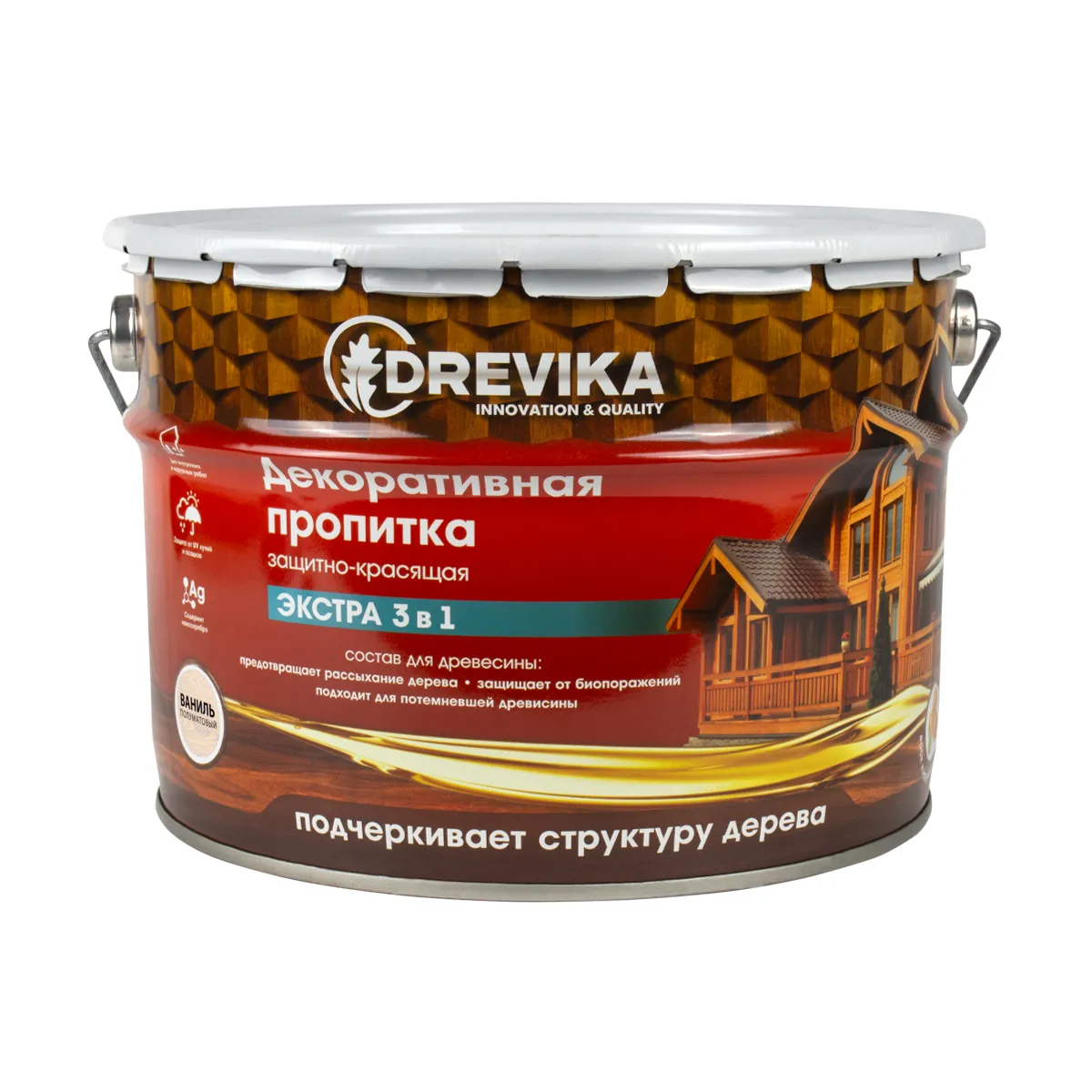 ПРОПИТКА ДЕКОРАТИВНАЯ "ЭКСТРА 3 В 1" ВАНИЛЬ 9 Л (1) "DREVIKA"
