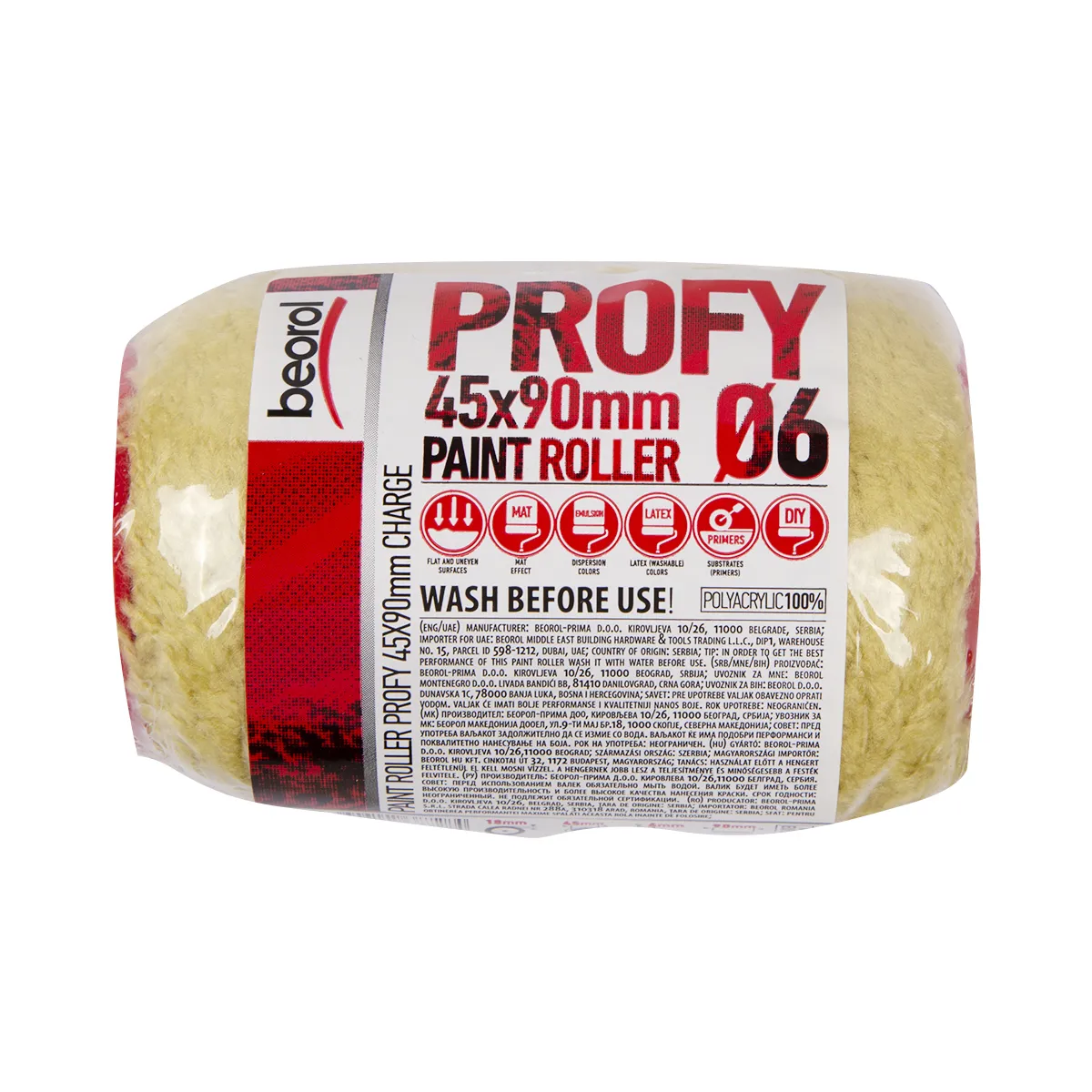 МИНИ-ВАЛИК ЗАПАСНОЙ ПОЛИАКРИЛ "PROFY" D85/90 ММ (ВОРС 20 ММ) БЮГЕЛЬ 6 ММ (1/50) "BEOROL"