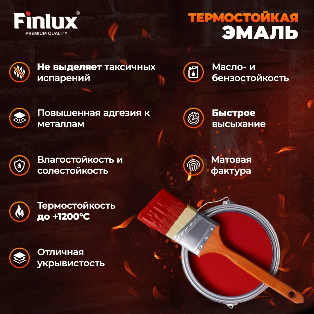 TermoStop Термостойкая эмаль без дымления Finlux F-1200 (Ral 1015, 0,25 кг, 400С)