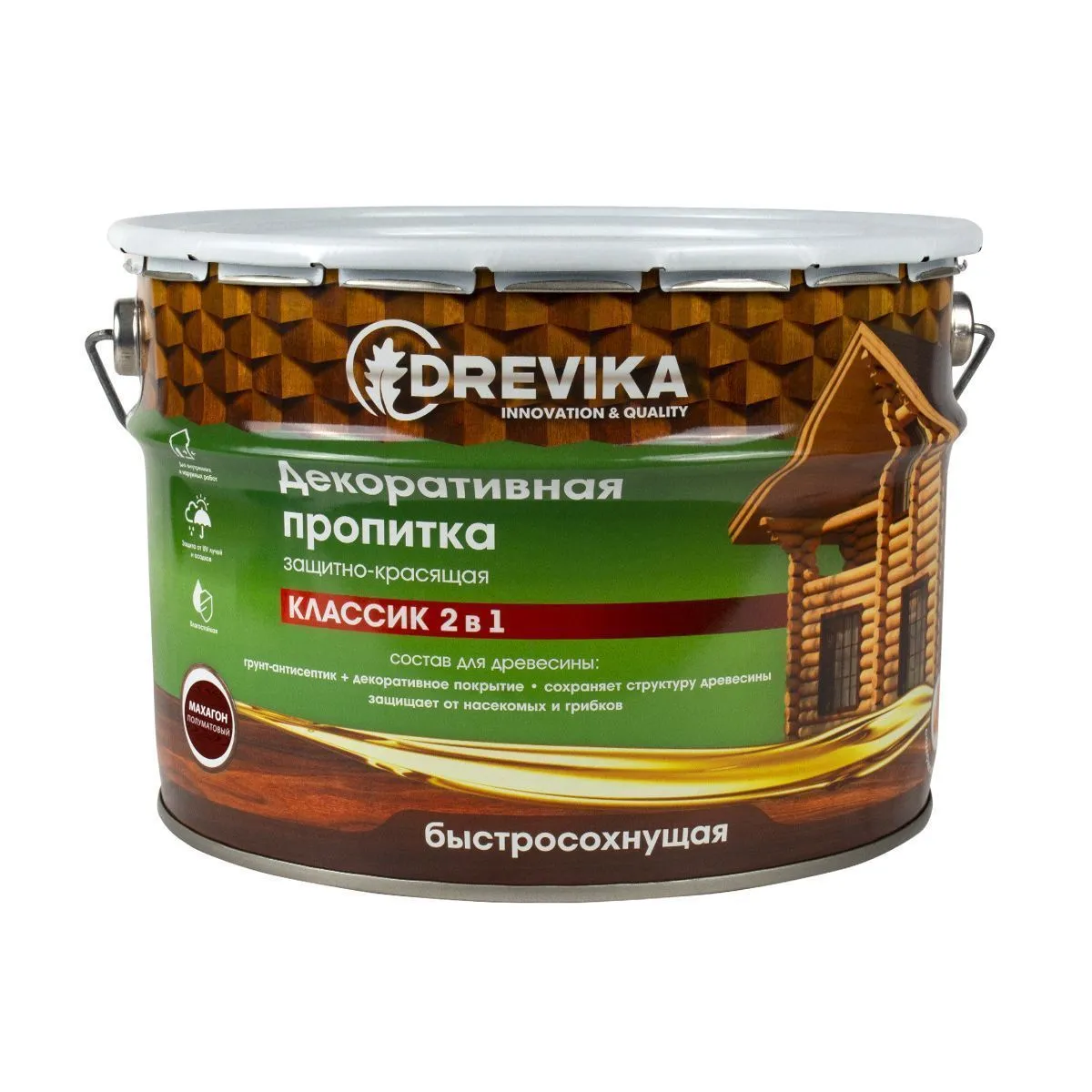 ПРОПИТКА ДЕКОРАТИВНАЯ "КЛАССИК 2 В 1" МАХАГОН 9 Л (1) "DREVIKA"