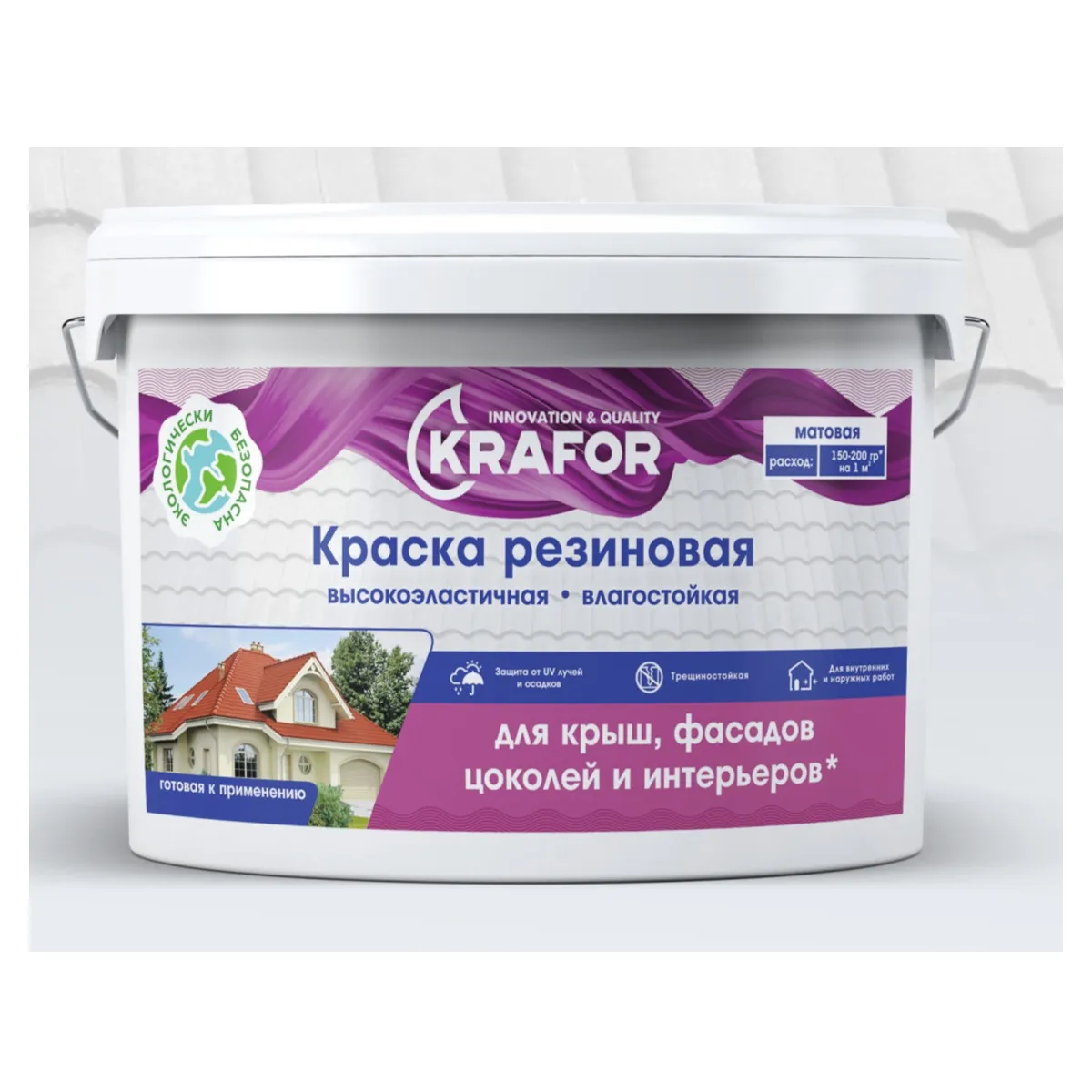 КРАСКА РЕЗИНОВАЯ СЕРЫЙ ГРАФИТ 6 КГ (1) "KRAFOR"