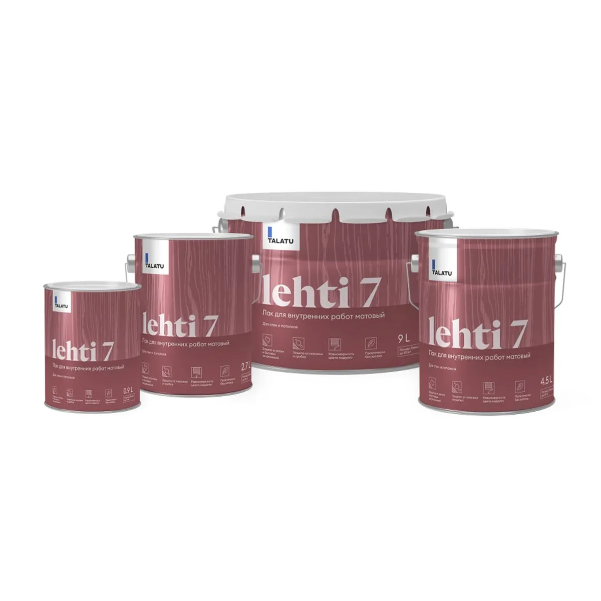 ЛАК "LEHTI 7" ДЛЯ СТЕН И ПОТОЛКОВ МАТОВЫЙ 0,9 Л (1/6) "TALATU"