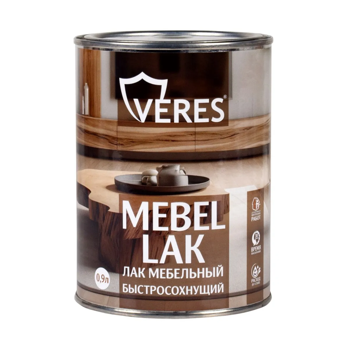 ЛАК МЕБЕЛЬНЫЙ БЫСТРОСОХНУЩИЙ ПОЛУГЛЯНЦЕВЫЙ  0,9 Л (1/14) "VERES"