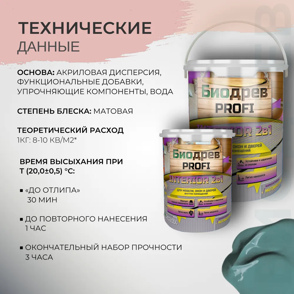 Биодрев PROFI «INTERIOR 2в1» (износостойкая матовая краска для мебели, окон и дверей)