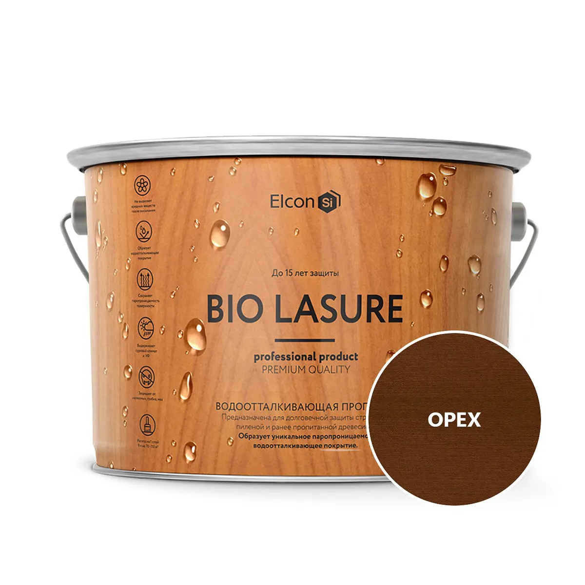 ПРОПИТКА ВОДООТТАЛКИВАЮЩАЯ ДЛЯ ДЕРЕВА "BIO LASURE" ОРЕХ 9 Л (1) "ELCON"