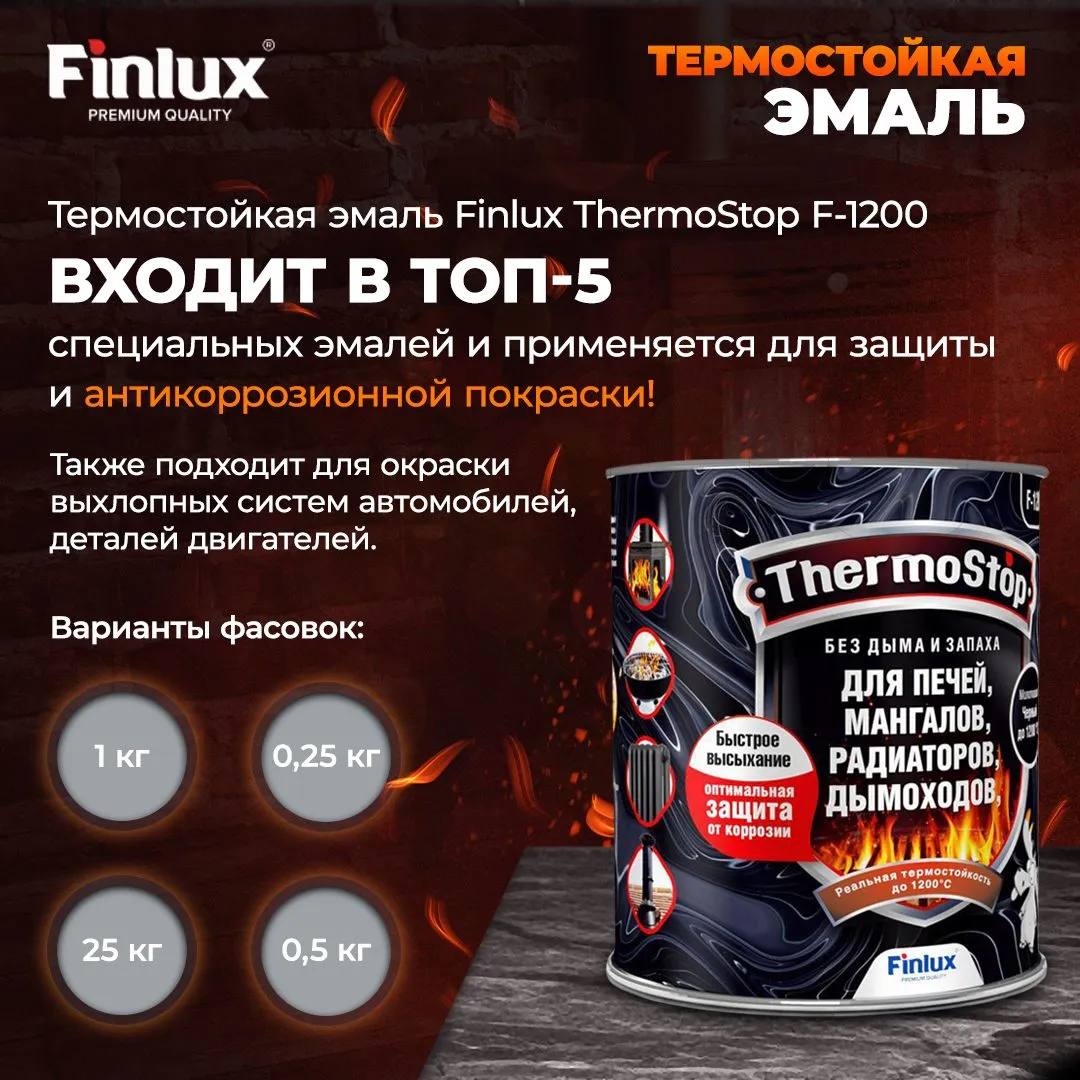 TermoStop Термостойкая эмаль без дымления Finlux F-1200 (Ral 1015, 0,25 кг, 400С)