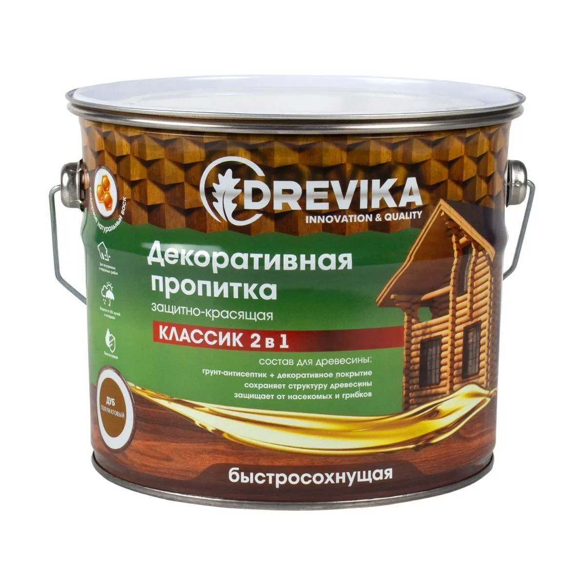 ПРОПИТКА ДЕКОРАТИВНАЯ "КЛАССИК 2 В 1" ДУБ 2,7 Л (1/4) "DREVIKA"