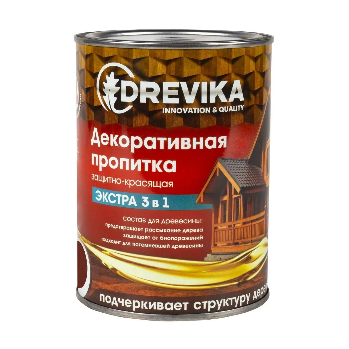 ПРОПИТКА ДЕКОРАТИВНАЯ "ЭКСТРА 3 В 1" КРАСНОЕ ДЕРЕВО 0,8 Л (1/8) "DREVIKA"