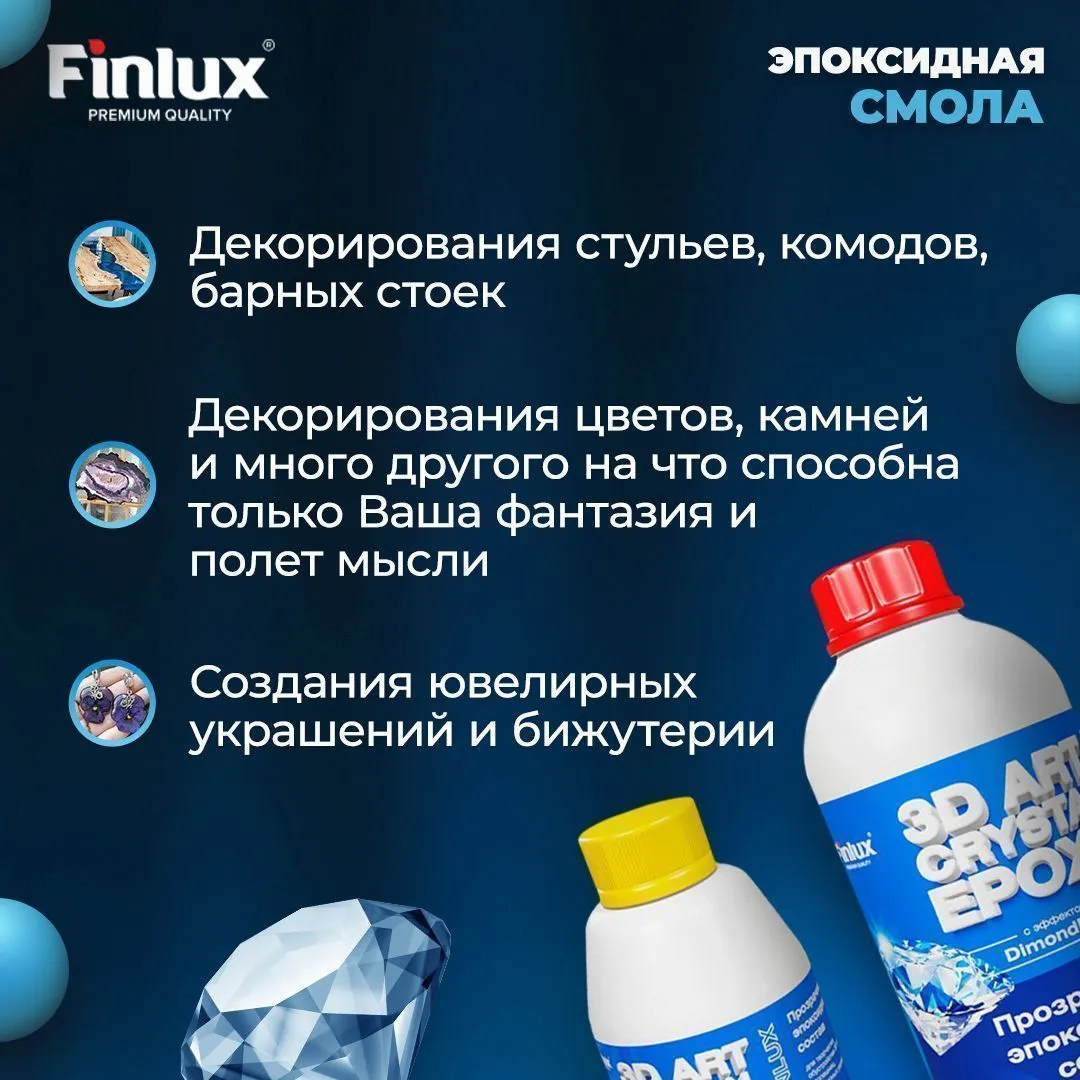 Эпоксидная смола для творчества Finlux ART без пузырьков Finlux ART 1135 3D OPTIK EPOXY DECOR с эффектом DiamondFlex