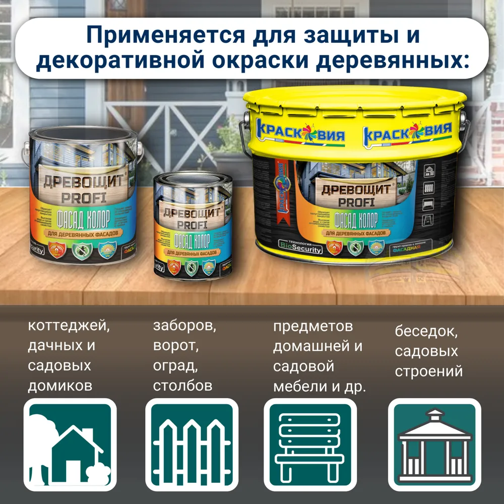 Древощит PROFI "Фасад Колор 2 в 1" (грунт-краска с защитой от плесени и грибка)