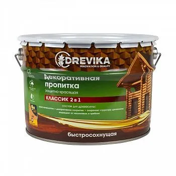 ПРОПИТКА ДЕКОРАТИВНАЯ "КЛАССИК 2 В 1" ДУБ 9 Л (1) "DREVIKA"