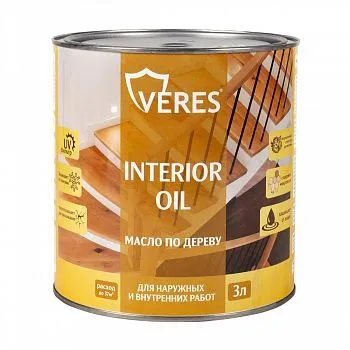 МАСЛО ПО ДЕРЕВУ "INTERIOR OIL" ДЛЯ ВНУТР. И НАРУЖНЫХ РАБОТ СОСНА 3 Л (1/6) "VERES"