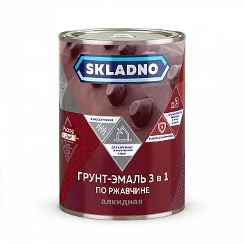 ГРУНТ- ЭМАЛЬ ПО РЖАВЧИНЕ "SKLADNO" 3 В 1 КРАСНО-КОРИЧНЕВЫЙ 1,8 КГ (1/6)
