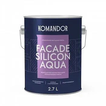 КРАСКА ФАСАДНАЯ "FACADE SILICON AQUA" ВОДООТТАЛКИВАЮЩАЯ БАЗА C 2,7 Л (1) "KOMANDOR"