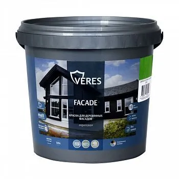 КРАСКА "FACADE" ДЛЯ ДЕРЕВЯННЫХ ФАСАДОВ АКРИЛОВАЯ СВЕЖАЯ ЗЕЛЕНЬ 0,9 Л (1/8) "VERES"