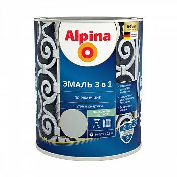 ГРУНТ- ЭМАЛЬ ПО РЖАВЧИНЕ 3 В 1 СЕРАЯ (RAL 7040) 0,75 Л (1/6) "ALPINA"