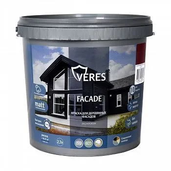 КРАСКА "FACADE" ДЛЯ ДЕРЕВЯННЫХ ФАСАДОВ АКРИЛОВАЯ СПЕЛАЯ ВИШНЯ 2,7 Л (1/2) "VERES"