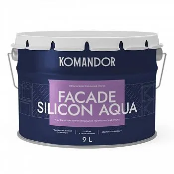 КРАСКА ФАСАДНАЯ "FACADE SILICON AQUA" ВОДООТТАЛКИВАЮЩАЯ БАЗА C 9 Л (1) "KOMANDOR"