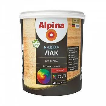 ЛАК АКРИЛОВЫЙ "АКВА" ДЛЯ СТЕН И ПОТОЛКОВ ГЛЯНЦ. 2,5 Л (1/4) "ALPINA"
