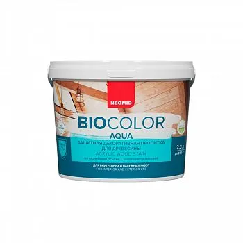 ПРОПИТКА ЗАЩИТНАЯ ДЕКОРАТИВНАЯ ДЛЯ ДРЕВЕСИНЫ "BIO COLOR AQUA" 2,3 Л БЕСЦВЕТНАЯ (1/4) "NEOMID"