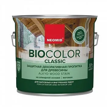 ПРОПИТКА ЗАЩИТНАЯ ДЕКОРАТИВНАЯ ДЛЯ ДРЕВЕСИНЫ "BIO COLOR CLASSIC" 2,7 Л БЕЛАЯ (1/3) "NEOMID"
