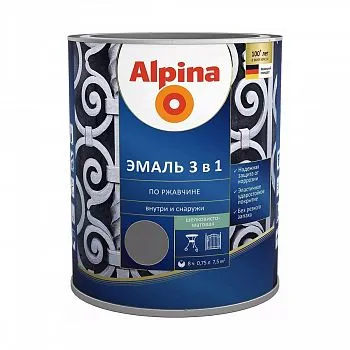 ГРУНТ- ЭМАЛЬ ПО РЖАВЧИНЕ 3 В 1 ПЕРЛАМУТРОВАЯ ТЕМНО-СЕРАЯ (RAL 9023) 0,75 Л (1/6) "ALPINA"