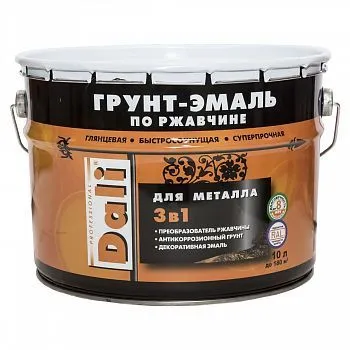 ГРУНТ- ЭМАЛЬ ПО РЖАВЧИНЕ "DALI"  3 В 1 СЕРЫЙ ГРАФИТ (RAL 7024) 10 Л (1) "РОГНЕДА"
