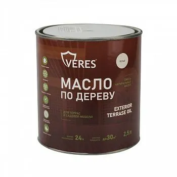 МАСЛО ПО ДЕРЕВУ "EXTERIOR TERRASE OIL" ДЛЯ НАРУЖНЫХ РАБОТ БЕЛЫЙ 2,5 Л (1/6) "VERES"