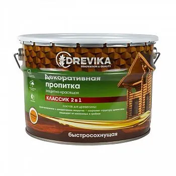 ПРОПИТКА ДЕКОРАТИВНАЯ "КЛАССИК 2 В 1" КАЛУЖНИЦА 9 Л (1) "DREVIKA"