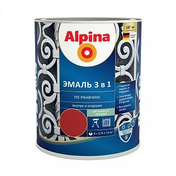 ГРУНТ- ЭМАЛЬ ПО РЖАВЧИНЕ 3 В 1 КРАСНО-КОРИЧНЕВАЯ (RAL 3011) 0,75 Л (1/6) "ALPINA"