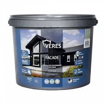 КРАСКА "FAСADE" ДЛЯ ДЕРЕВЯННЫХ ФАСАДОВ АКРИЛОВАЯ БАЗА А 9 Л (1) "VERES"