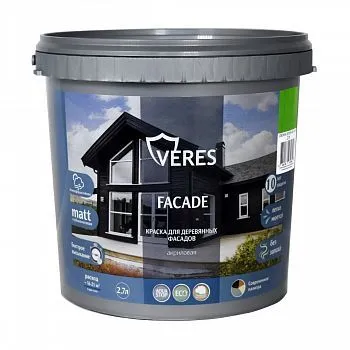 КРАСКА "FACADE" ДЛЯ ДЕРЕВЯННЫХ ФАСАДОВ АКРИЛОВАЯ СВЕЖАЯ ЗЕЛЕНЬ 2,7 Л (1/2) "VERES"