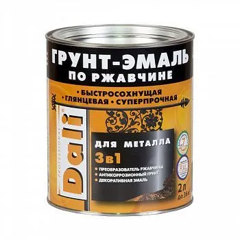 ГРУНТ- ЭМАЛЬ ПО РЖАВЧИНЕ "DALI"  3 В 1 ОРАНЖЕВАЯ (RAL 2004)  2 Л (1/3) "РОГНЕДА"