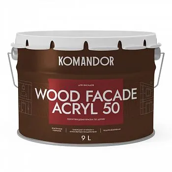 КРАСКА ПО ДЕРЕВУ "WOOD FACADE ACRYL 50" БАЗА A 9 Л (1) "KOMANDOR"