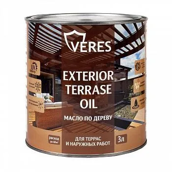 МАСЛО ПО ДЕРЕВУ "EXTERIOR TERRASE OIL" ДЛЯ НАРУЖНЫХ РАБОТ СОСНА 3 Л (1/6) "VERES"