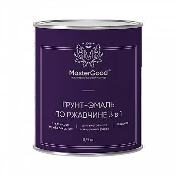 ГРУНТ- ЭМАЛЬ ПО РЖАВЧИНЕ  3 В 1 ЧЕРНАЯ 0,9 КГ (1/12) "MASTERGOOD"