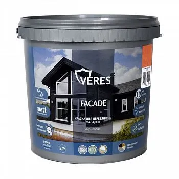 КРАСКА "FACADE" ДЛЯ ДЕРЕВЯННЫХ ФАСАДОВ АКРИЛОВАЯ ГАРМОНИЯ 2,7 Л (1/2) "VERES"